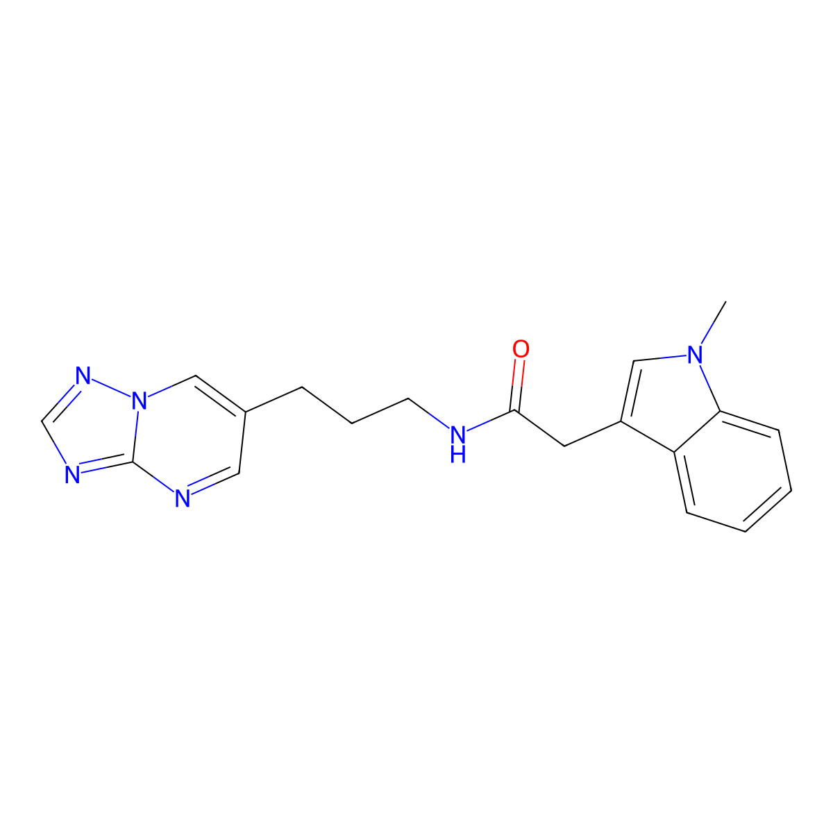 N-(3-([1,2,4]triazolo[1,5-a]pyrimidin-6-yl)propyl)-2-(1-methyl-1H-indol-3-yl)acetamide molecular structure, CAS 2034377-04-1