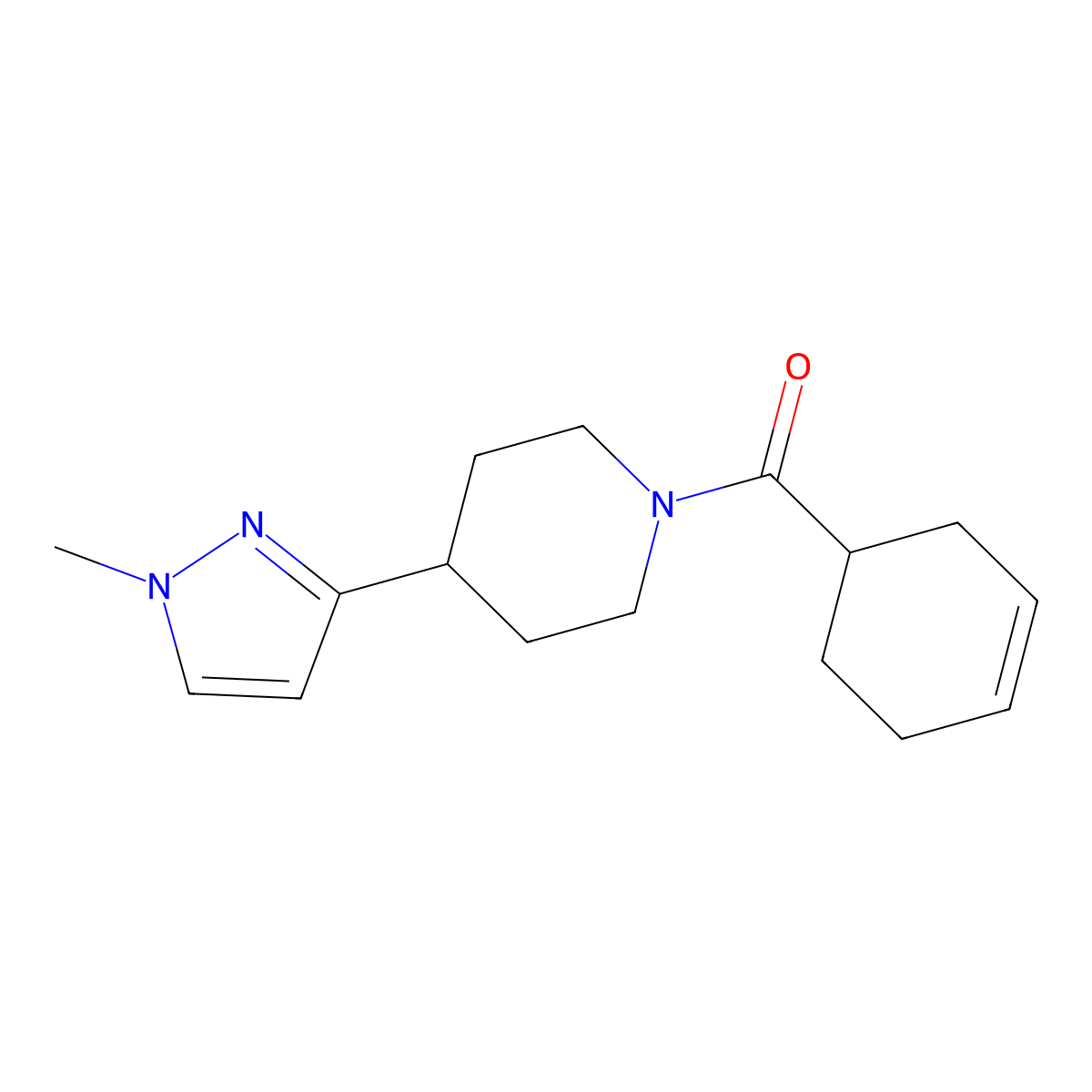 cyclohex-3-en-1-yl(4-(1-methyl-1H-pyrazol-3-yl)piperidin-1-yl)methanone molecular structure, CAS 2034377-11-0