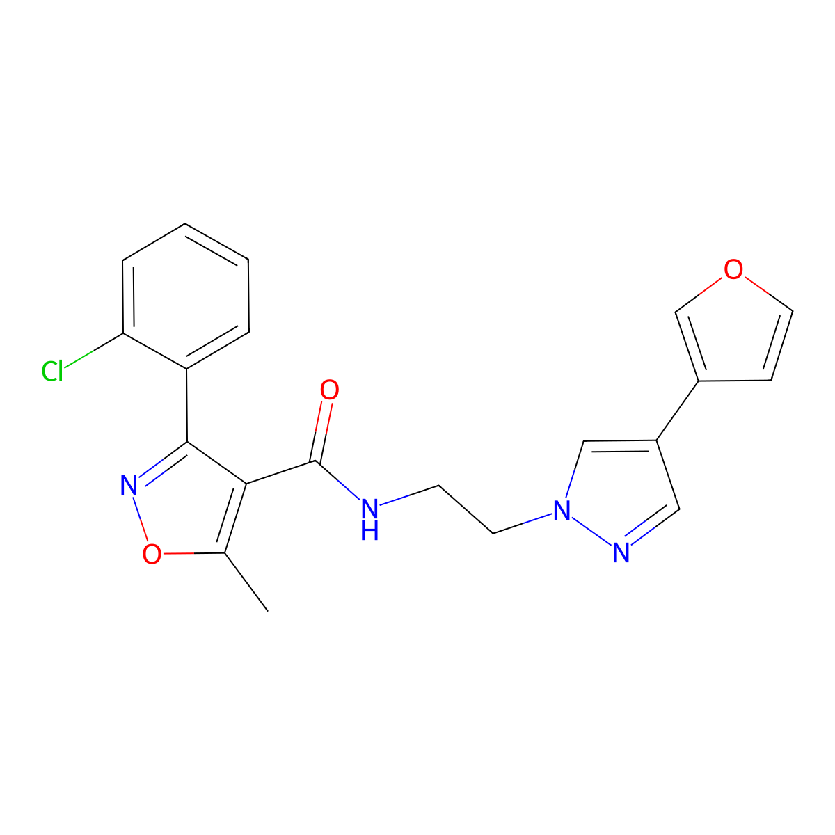 3-(2-chlorophenyl)-N-(2-(4-(furan-3-yl)-1H-pyrazol-1-yl)ethyl)-5-methylisoxazole-4-carboxamide molecular structure, CAS 2034377-19-8