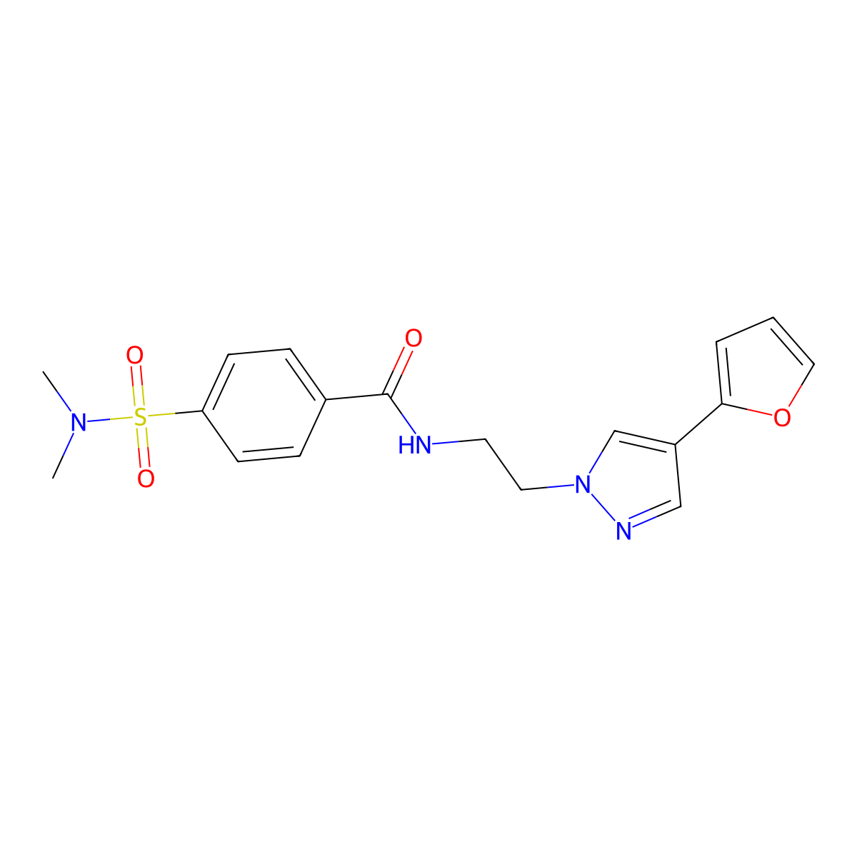 4-(N,N-dimethylsulfamoyl)-N-(2-(4-(furan-2-yl)-1H-pyrazol-1-yl)ethyl)benzamide molecular structure, CAS 2034377-21-2