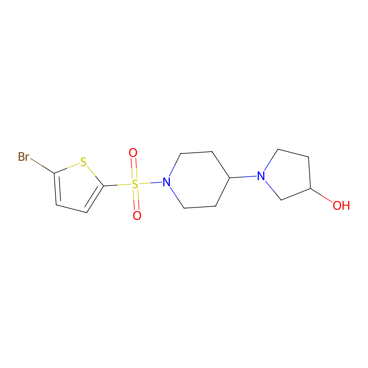 1-(1-((5-Bromothiophen-2-yl)sulfonyl)piperidin-4-yl)pyrrolidin-3-ol molecular structure, CAS 2034377-24-5