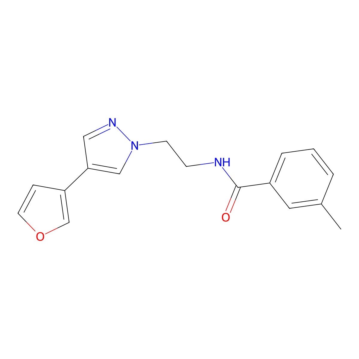 N-{2-[4-(furan-3-yl)-1H-pyrazol-1-yl]ethyl}-3-methylbenzamide molecular structure, CAS 2034377-26-7