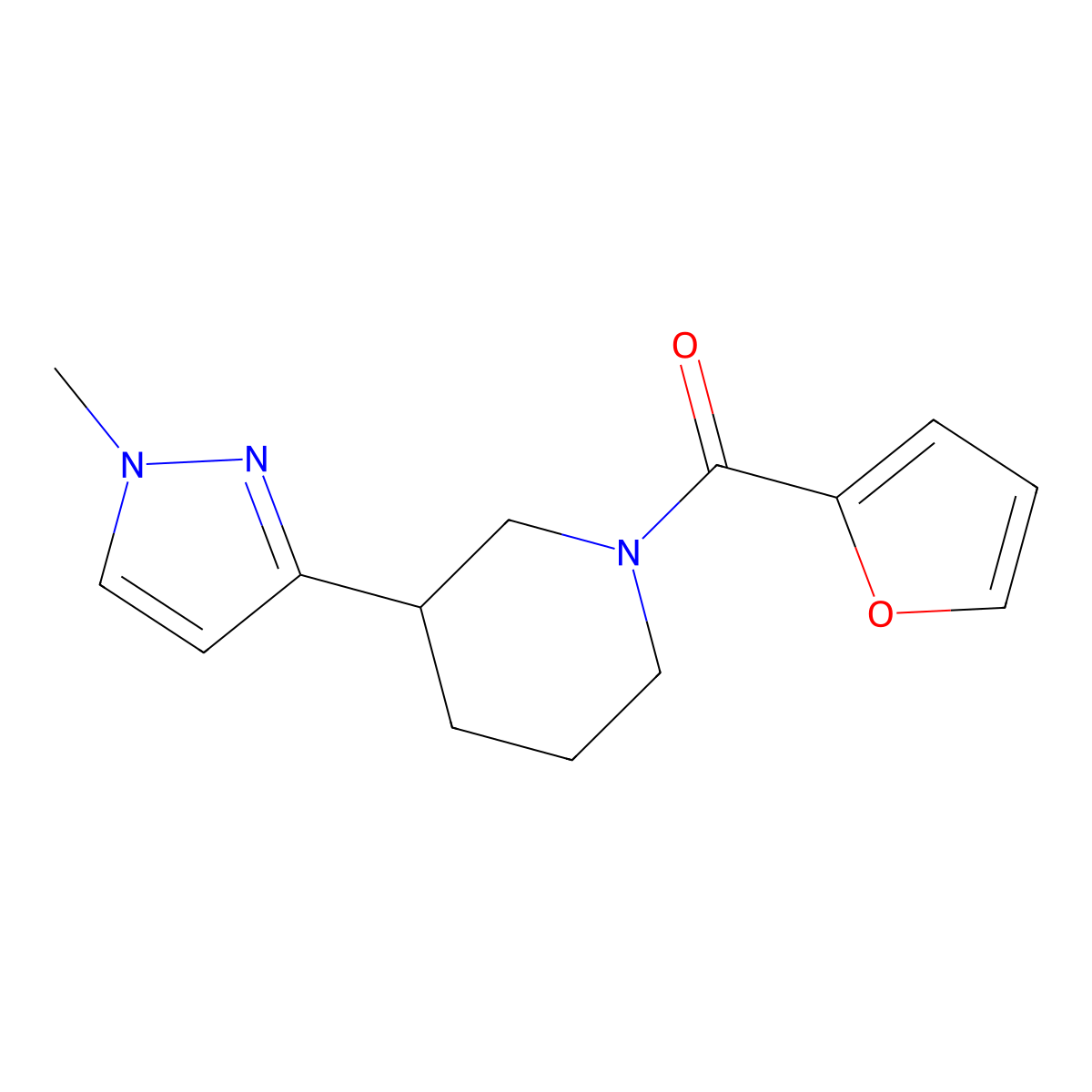 furan-2-yl(3-(1-methyl-1H-pyrazol-3-yl)piperidin-1-yl)methanone molecular structure, CAS 2034377-27-8
