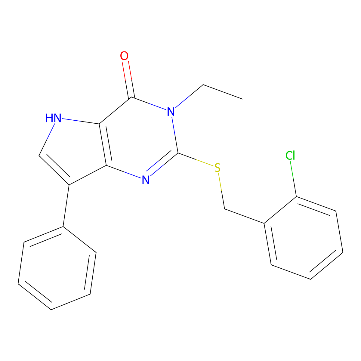 2-((2-chlorobenzyl)thio)-3-ethyl-7-phenyl-3H-pyrrolo[3,2-d]pyrimidin-4(5H)-one molecular structure, CAS 2034377-28-9