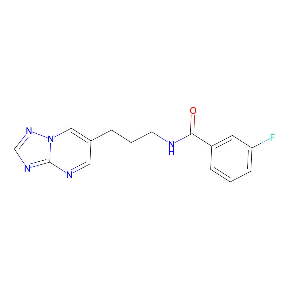 N-(3-([1,2,4]triazolo[1,5-a]pyrimidin-6-yl)propyl)-3-fluorobenzamide molecular structure, CAS 2034377-29-0