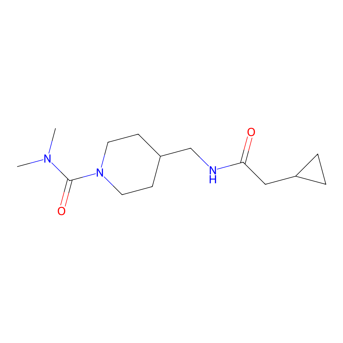 4-((2-cyclopropylacetamido)methyl)-N,N-dimethylpiperidine-1-carboxamide molecular structure, CAS 2034377-30-3