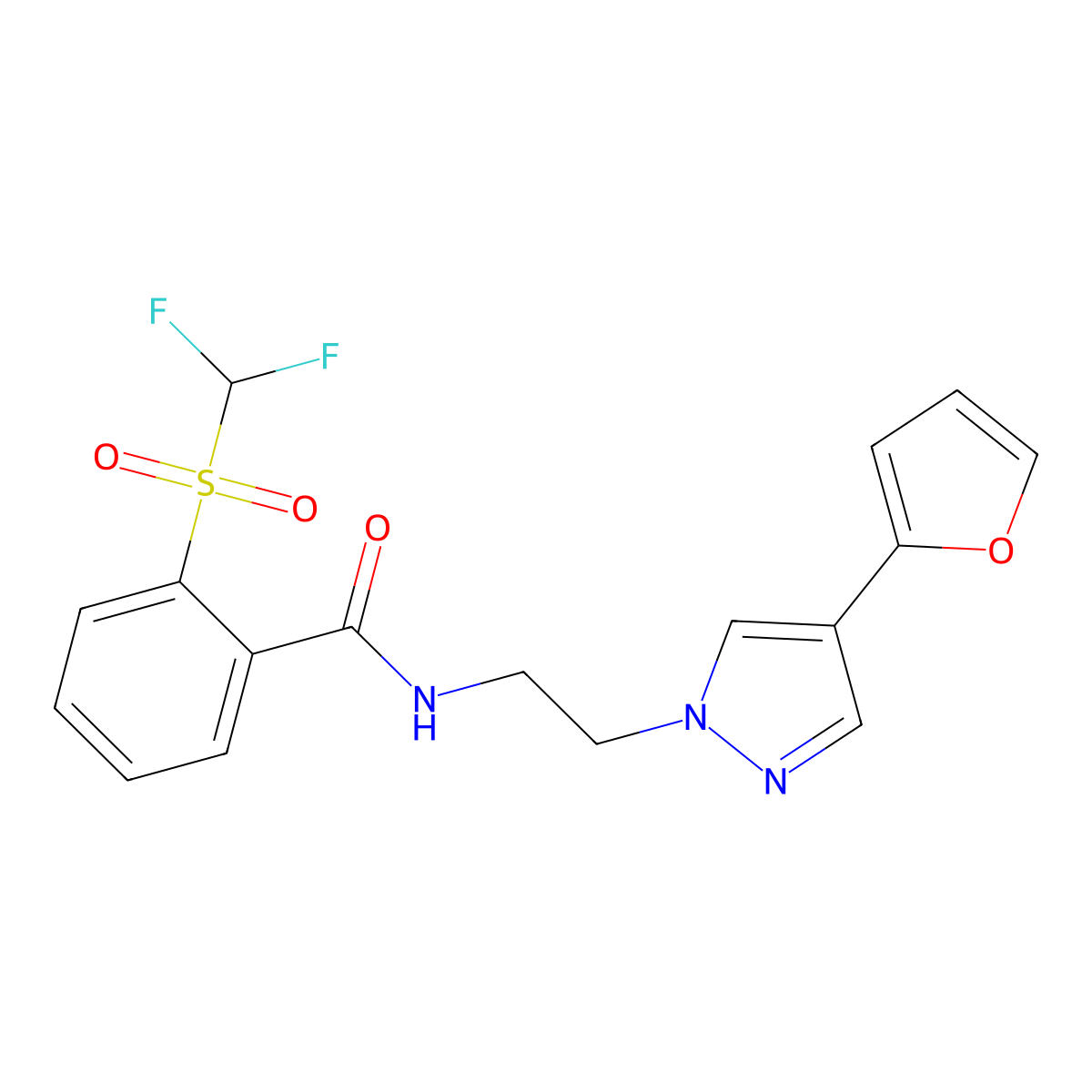 2-((difluoromethyl)sulfonyl)-N-(2-(4-(furan-2-yl)-1H-pyrazol-1-yl)ethyl)benzamide molecular structure, CAS 2034377-31-4