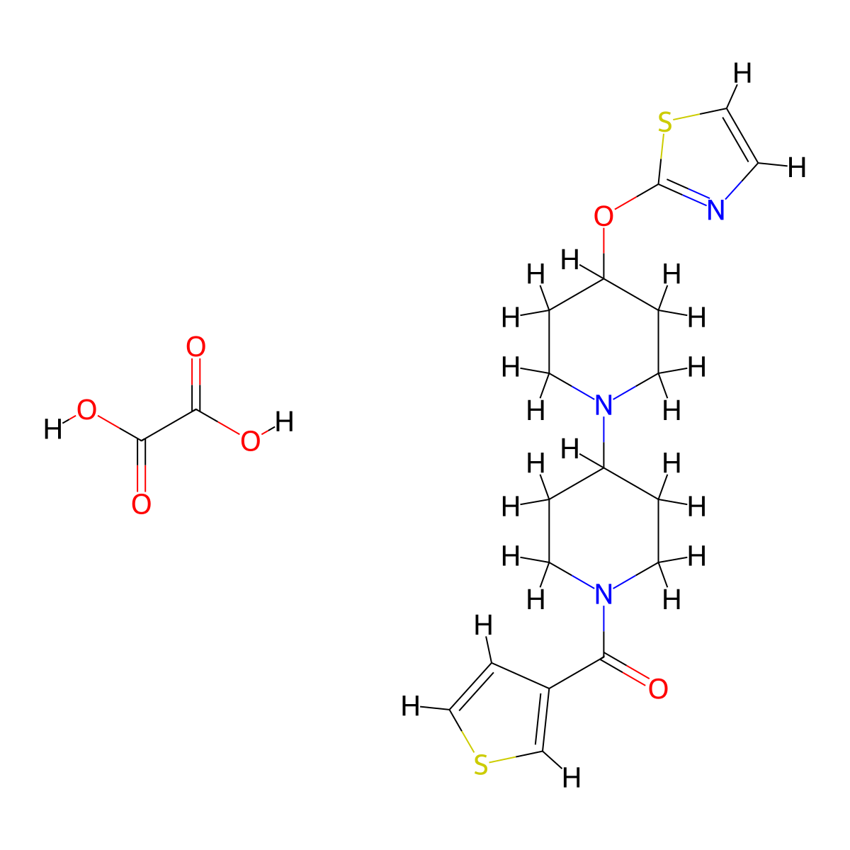 (4-(Thiazol-2-yloxy)-[1,4'-bipiperidin]-1'-yl)(thiophen-3-yl)methanone oxalate molecular structure, CAS 2034377-32-5