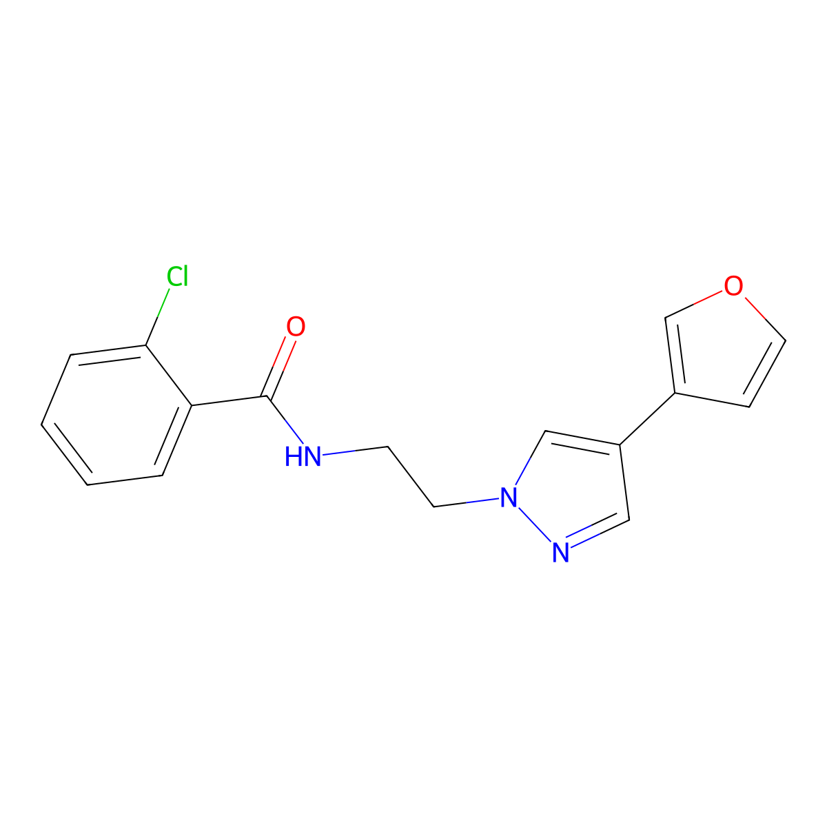 2-chloro-N-{2-[4-(furan-3-yl)-1H-pyrazol-1-yl]ethyl}benzamide molecular structure, CAS 2034377-34-7
