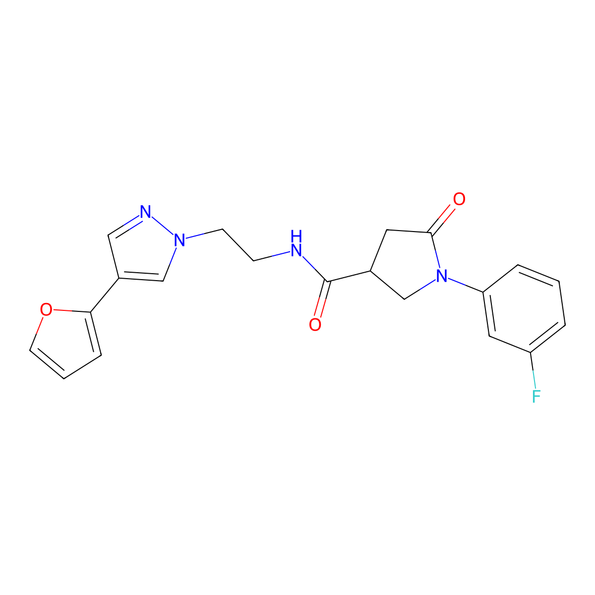 1-(3-fluorophenyl)-N-{2-[4-(furan-2-yl)-1H-pyrazol-1-yl]ethyl}-5-oxopyrrolidine-3-carboxamide molecular structure, CAS 2034377-36-9