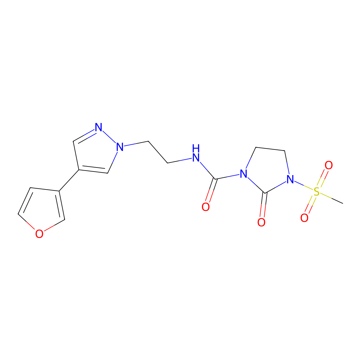 N-(2-(4-(furan-3-yl)-1H-pyrazol-1-yl)ethyl)-3-(methylsulfonyl)-2-oxoimidazolidine-1-carboxamide molecular structure, CAS 2034377-39-2