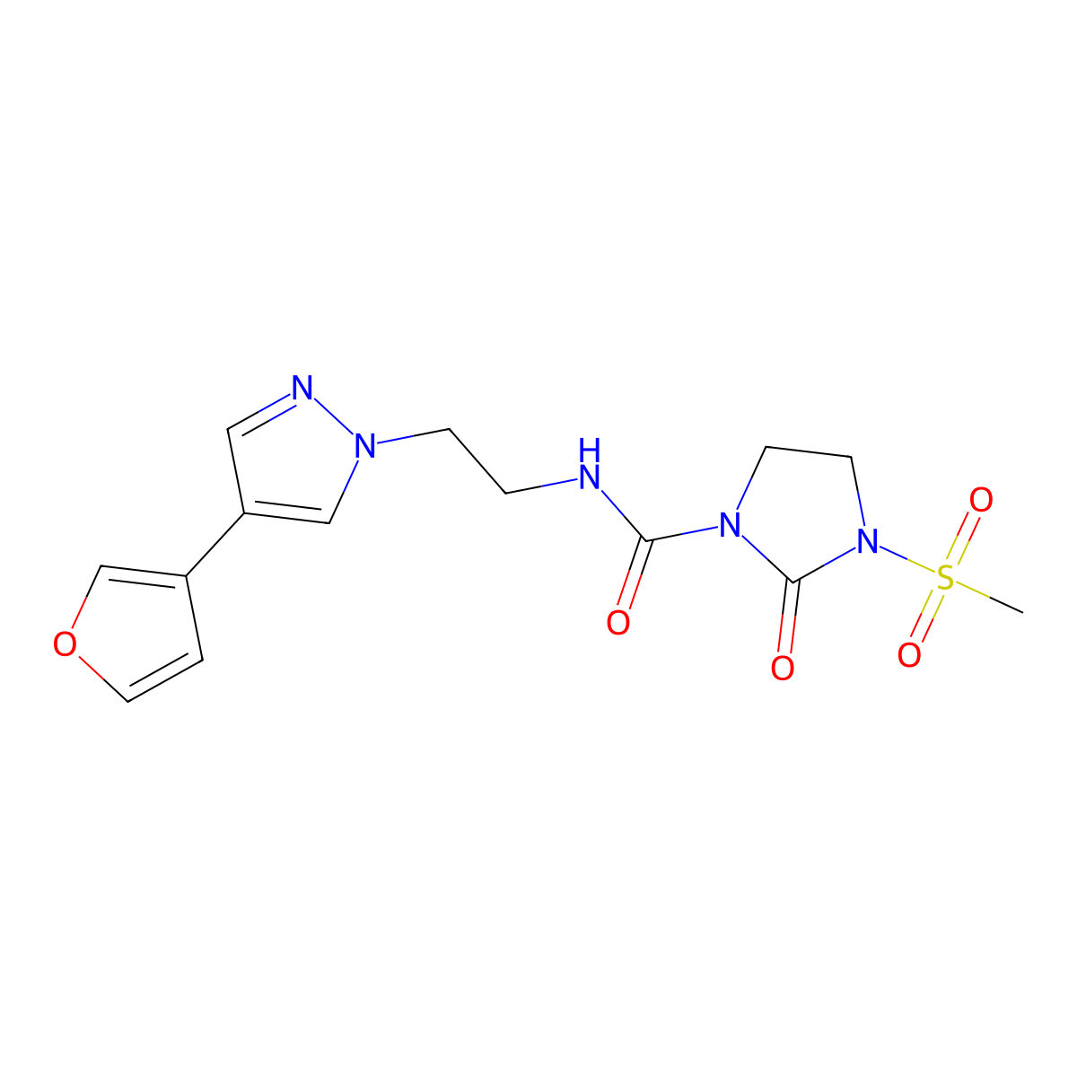 N-(2-(4-(furan-3-yl)-1H-pyrazol-1-yl)ethyl)-3-(methylsulfonyl)-2-oxoimidazolidine-1-carboxamide molecular structure, CAS 2034377-39-2