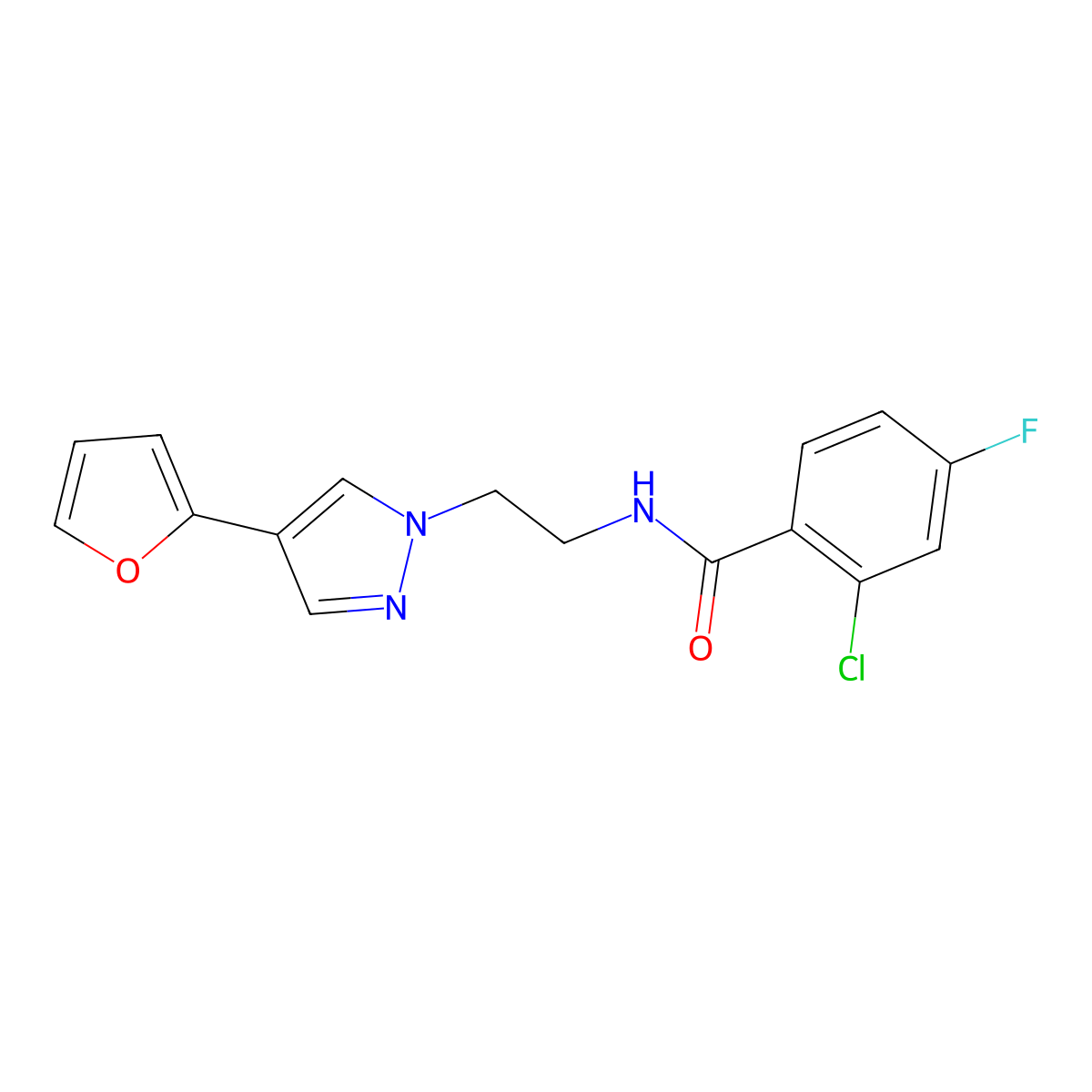 2-chloro-4-fluoro-N-(2-(4-(furan-2-yl)-1H-pyrazol-1-yl)ethyl)benzamide molecular structure, CAS 2034377-44-9