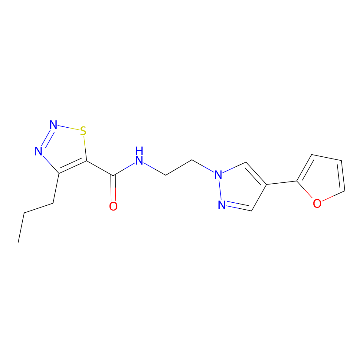 N-(2-(4-(furan-2-yl)-1H-pyrazol-1-yl)ethyl)-4-propyl-1,2,3-thiadiazole-5-carboxamide molecular structure, CAS 2034377-51-8