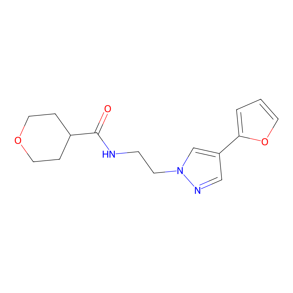 N-(2-(4-(furan-2-yl)-1H-pyrazol-1-yl)ethyl)tetrahydro-2H-pyran-4-carboxamide molecular structure, CAS 2034377-56-3