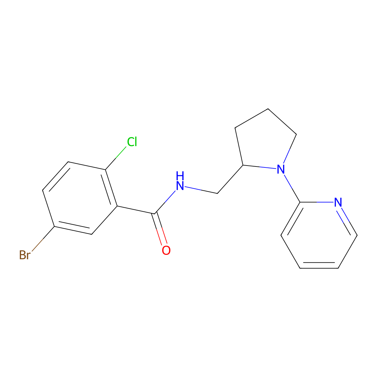 5-bromo-2-chloro-N-((1-(pyridin-2-yl)pyrrolidin-2-yl)methyl)benzamide molecular structure, CAS 2034377-59-6
