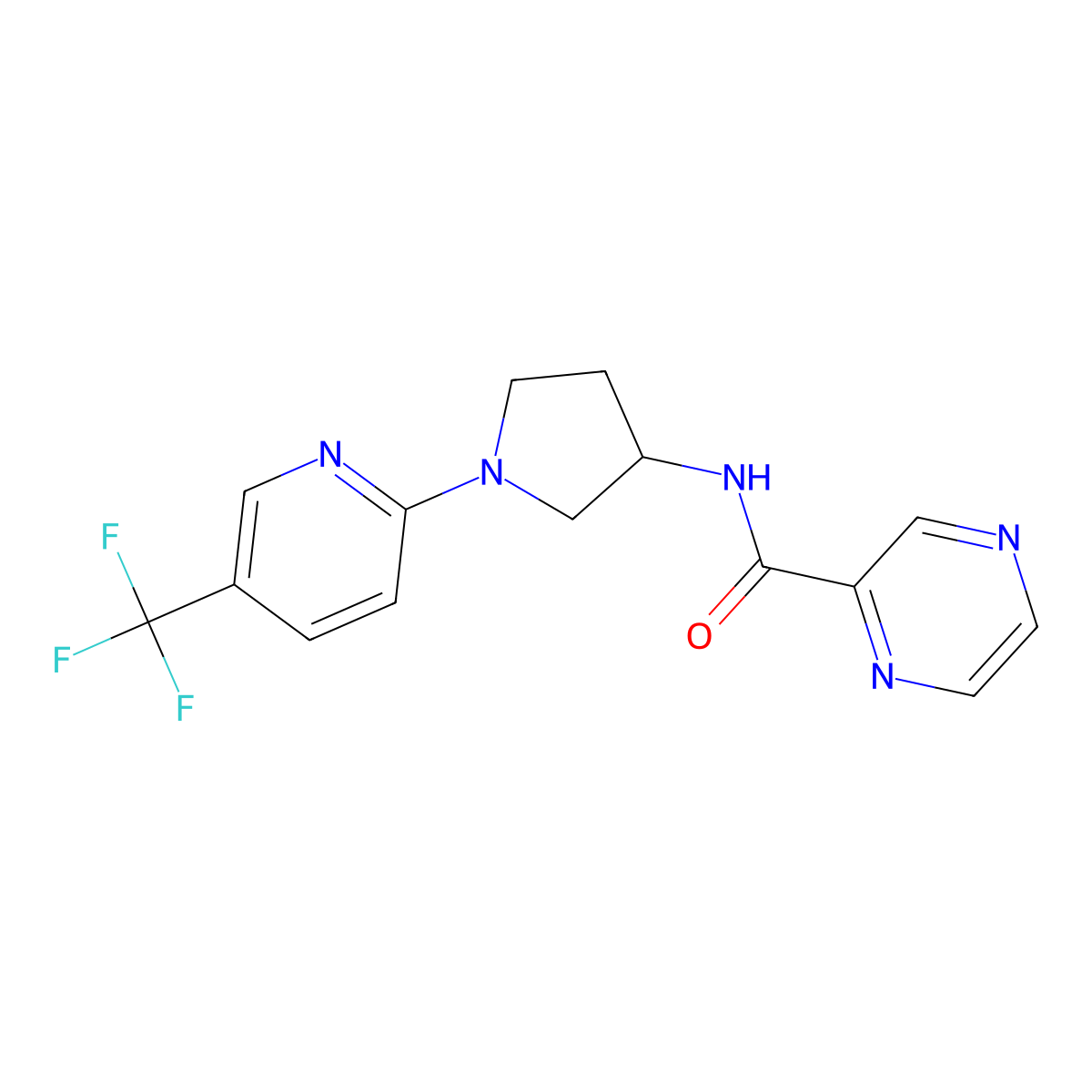 N-{1-[5-(trifluoromethyl)pyridin-2-yl]pyrrolidin-3-yl}pyrazine-2-carboxamide molecular structure, CAS 2034377-63-2