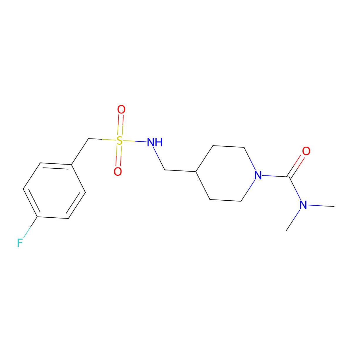 4-{[(4-fluorophenyl)methanesulfonamido]methyl}-N,N-dimethylpiperidine-1-carboxamide molecular structure, CAS 2034377-65-4