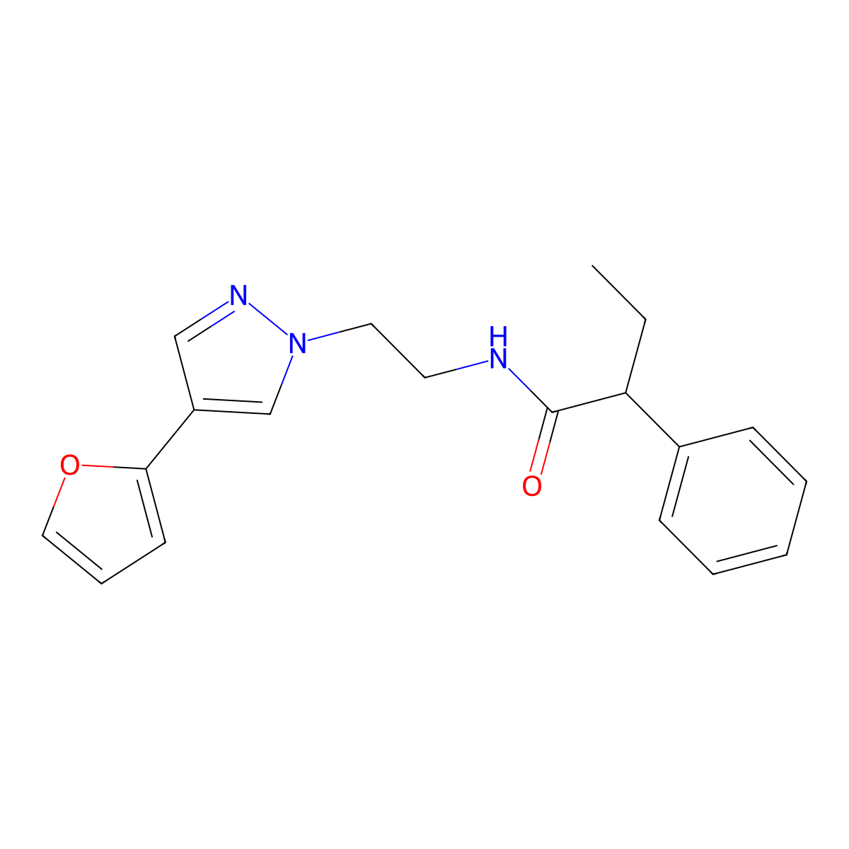 N-(2-(4-(furan-2-yl)-1H-pyrazol-1-yl)ethyl)-2-phenylbutanamide molecular structure, CAS 2034377-66-5