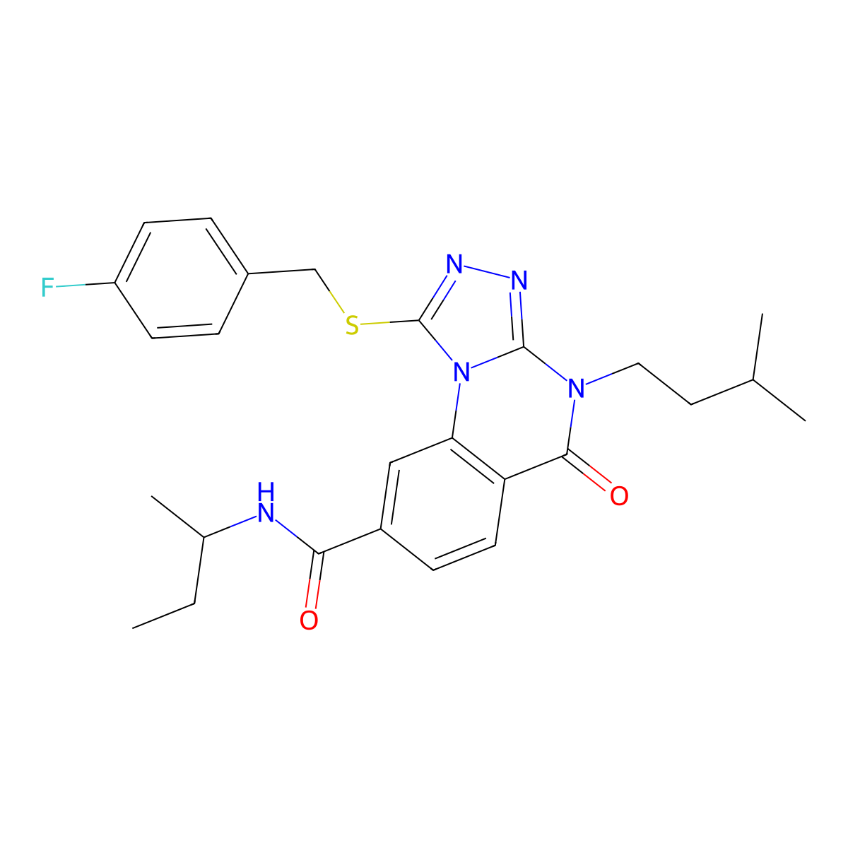 N-(sec-butyl)-1-((4-fluorobenzyl)thio)-4-isopentyl-5-oxo-4,5-dihydro-[1,2,4]triazolo[4,3-a]quinazoline-8-carboxamide molecular structure, CAS 2034377-68-7