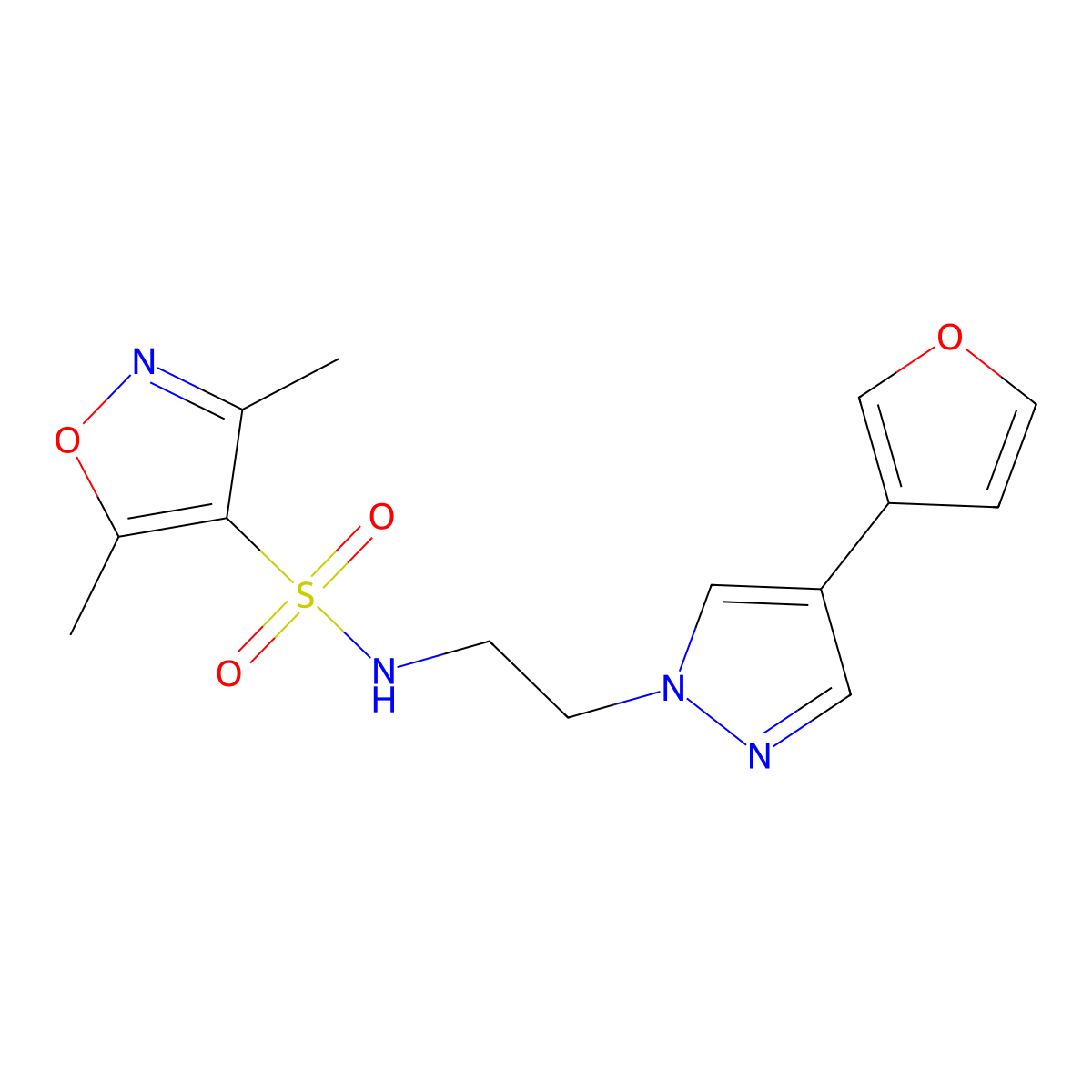 N-(2-(4-(furan-3-yl)-1H-pyrazol-1-yl)ethyl)-3,5-dimethylisoxazole-4-sulfonamide molecular structure, CAS 2034377-73-4