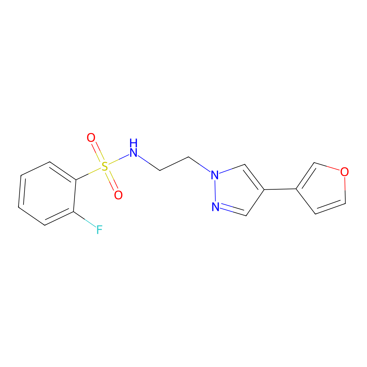 2-fluoro-N-(2-(4-(furan-3-yl)-1H-pyrazol-1-yl)ethyl)benzenesulfonamide molecular structure, CAS 2034377-78-9