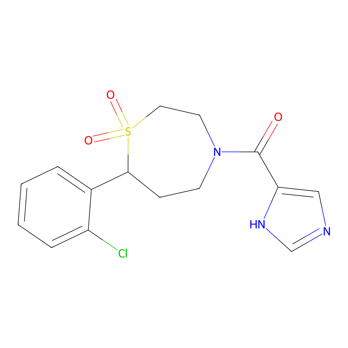 (7-(2-chlorophenyl)-1,1-dioxido-1,4-thiazepan-4-yl)(1H-imidazol-4-yl)methanone molecular structure, CAS 2034377-91-6