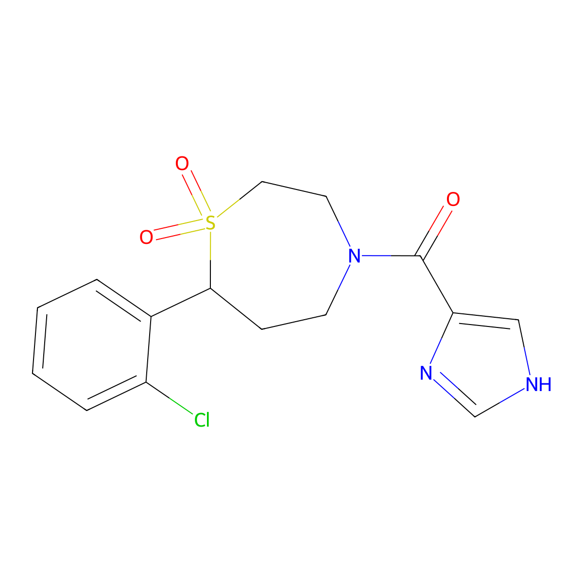 (7-(2-chlorophenyl)-1,1-dioxido-1,4-thiazepan-4-yl)(1H-imidazol-4-yl)methanone molecular structure, CAS 2034377-91-6