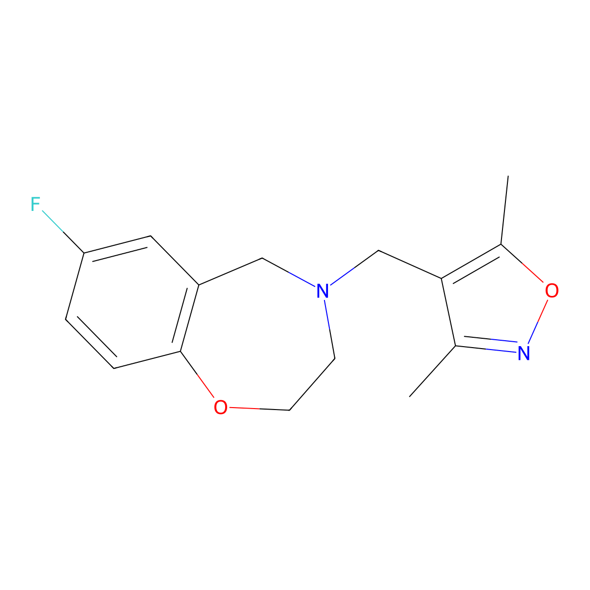 4-((3,5-Dimethylisoxazol-4-yl)methyl)-7-fluoro-2,3,4,5-tetrahydrobenzo[f][1,4]oxazepine molecular structure, CAS 2034377-93-8