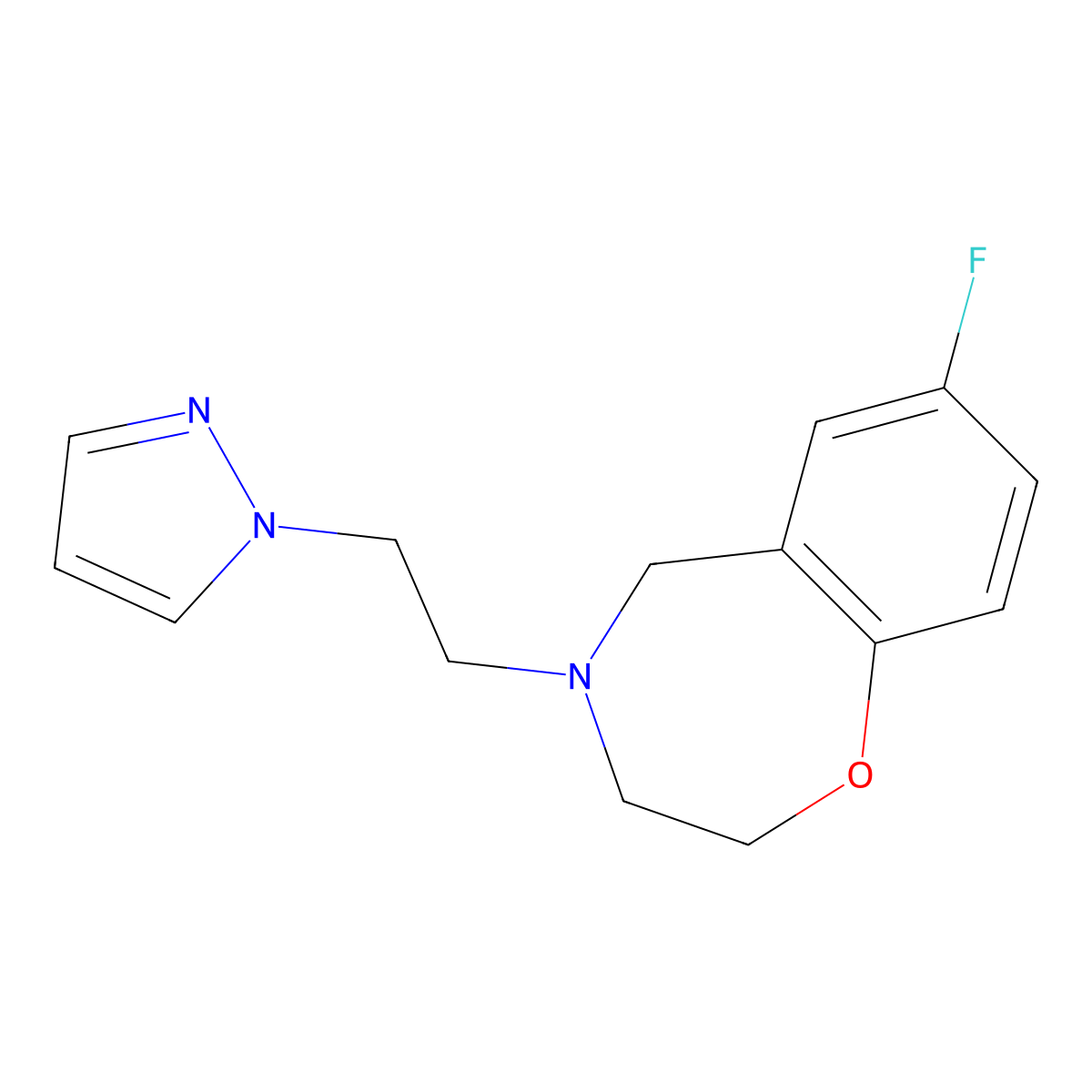 4-(2-(1H-pyrazol-1-yl)ethyl)-7-fluoro-2,3,4,5-tetrahydrobenzo[f][1,4]oxazepine molecular structure, CAS 2034377-98-3