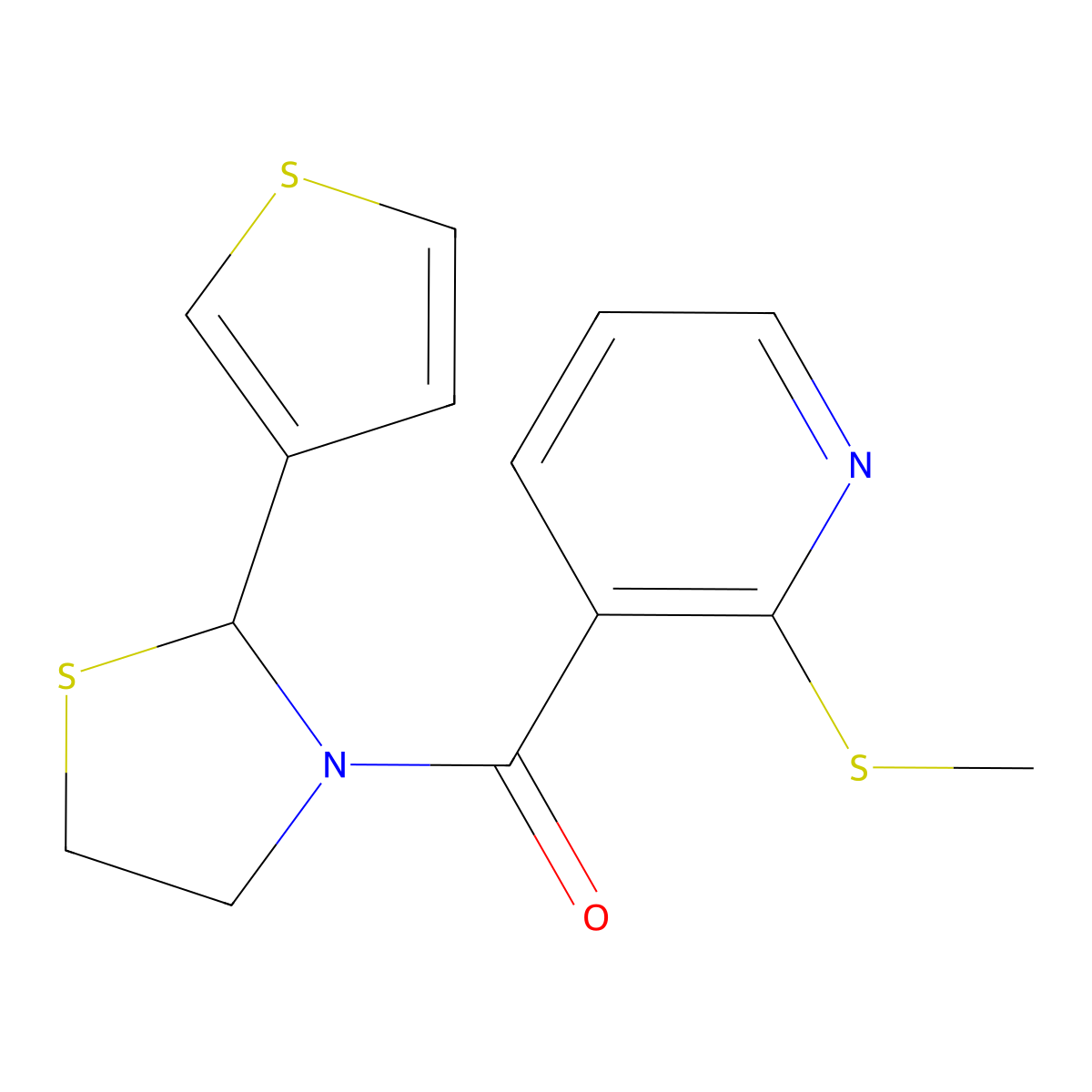 (2-(Methylthio)pyridin-3-yl)(2-(thiophen-3-yl)thiazolidin-3-yl)methanone molecular structure, CAS 2034377-99-4