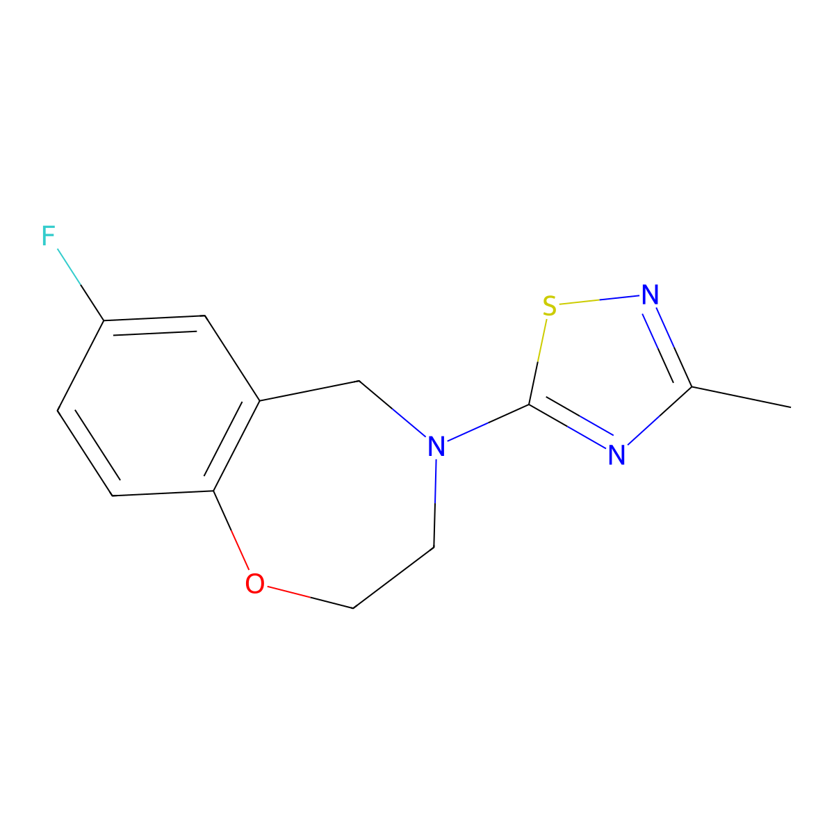 7-Fluoro-4-(3-methyl-1,2,4-thiadiazol-5-yl)-2,3,4,5-tetrahydrobenzo[f][1,4]oxazepine molecular structure, CAS 2034378-05-5