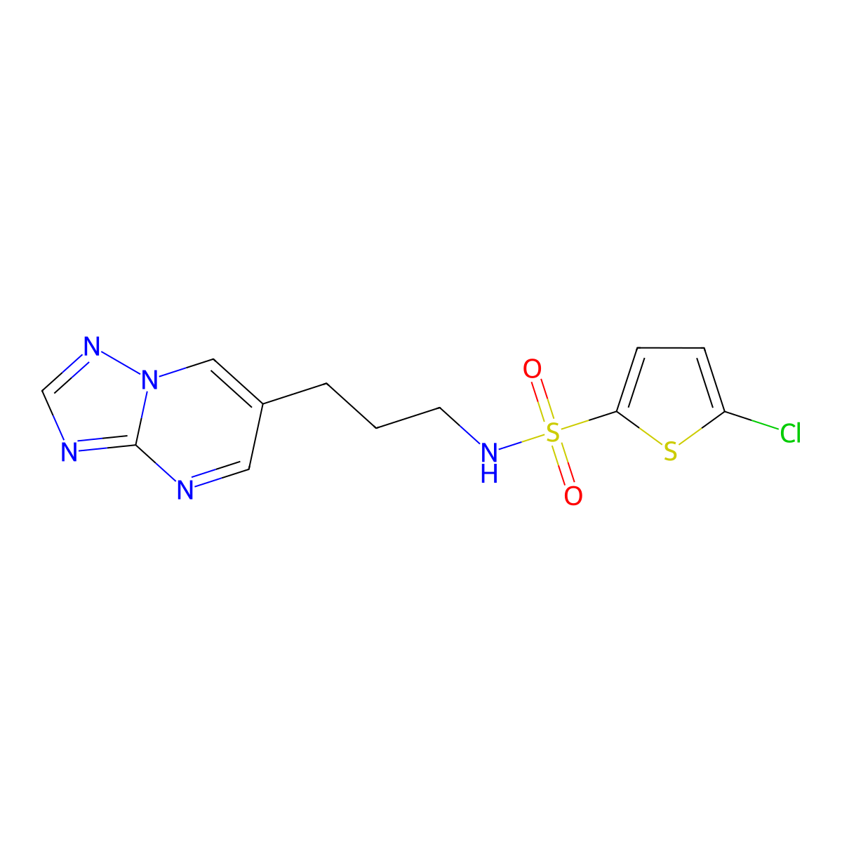 N-(3-([1,2,4]triazolo[1,5-a]pyrimidin-6-yl)propyl)-5-chlorothiophene-2-sulfonamide molecular structure, CAS 2034378-07-7