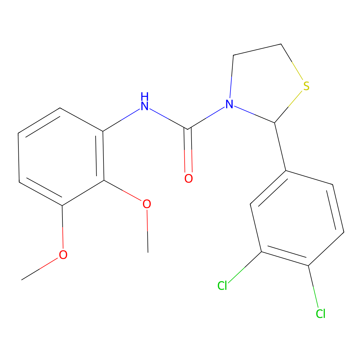 2-(3,4-dichlorophenyl)-N-(2,3-dimethoxyphenyl)thiazolidine-3-carboxamide molecular structure, CAS 2034378-12-4