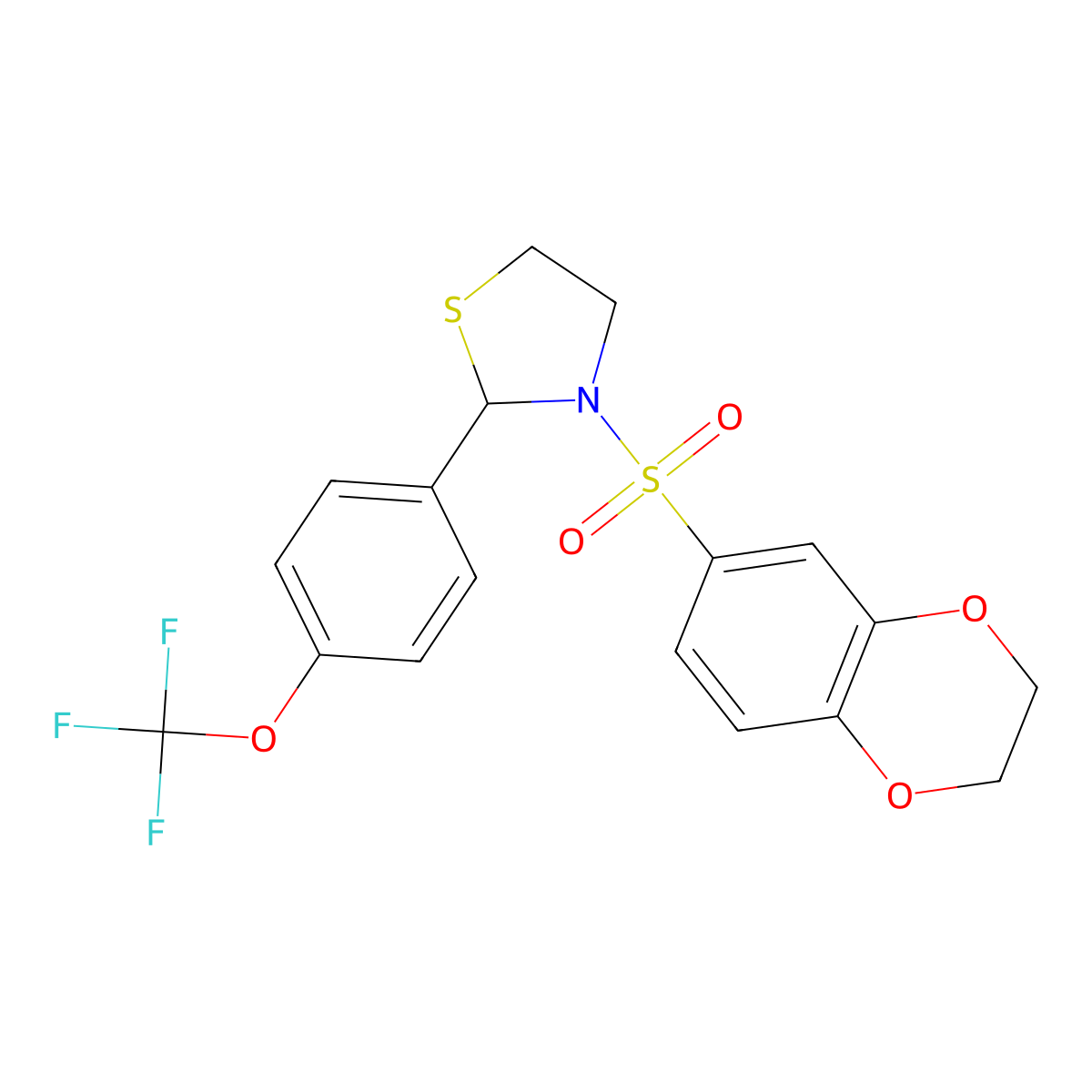 3-((2,3-Dihydrobenzo[b][1,4]dioxin-6-yl)sulfonyl)-2-(4-(trifluoromethoxy)phenyl)thiazolidine molecular structure, CAS 2034378-18-0