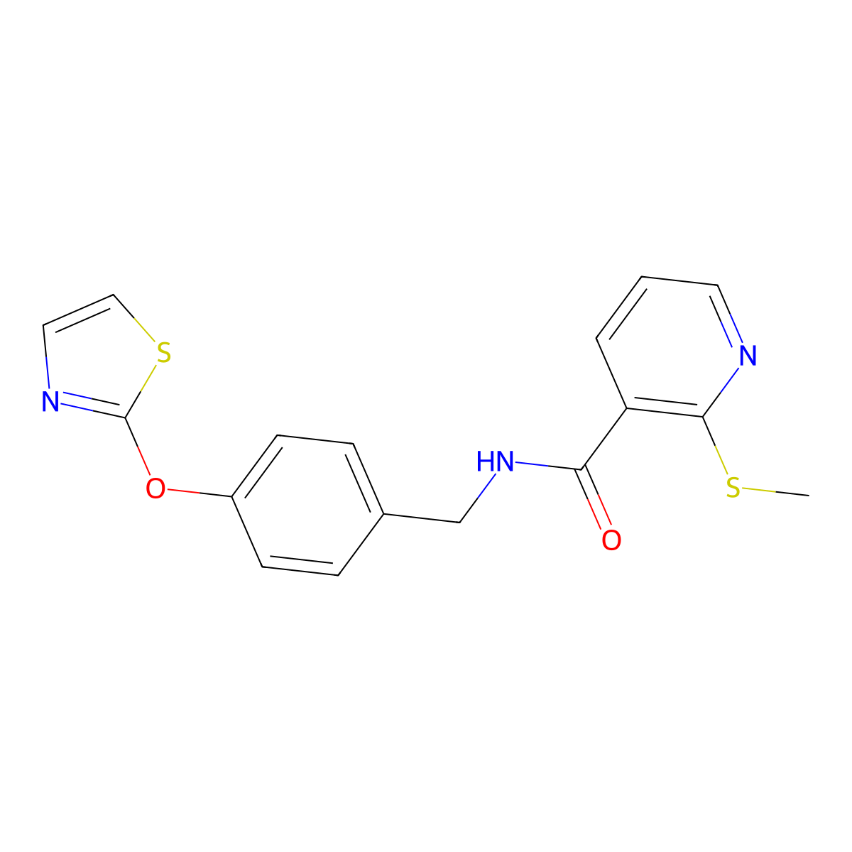 2-(methylthio)-N-(4-(thiazol-2-yloxy)benzyl)nicotinamide molecular structure, CAS 2034378-28-2