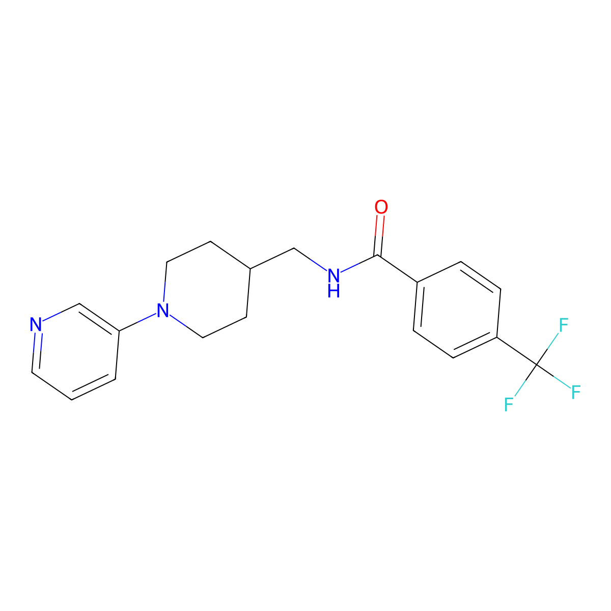 N-{[1-(pyridin-3-yl)piperidin-4-yl]methyl}-4-(trifluoromethyl)benzamide molecular structure, CAS 2034378-58-8