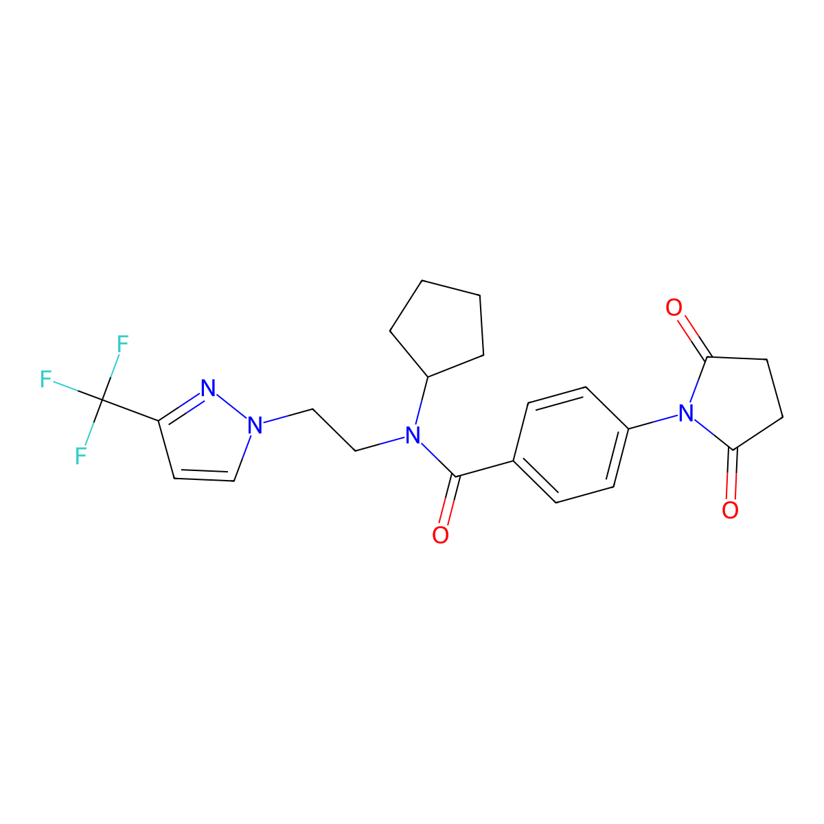 N-cyclopentyl-4-(2,5-dioxopyrrolidin-1-yl)-N-(2-(3-(trifluoromethyl)-1H-pyrazol-1-yl)ethyl)benzamide molecular structure, CAS 2034378-60-2