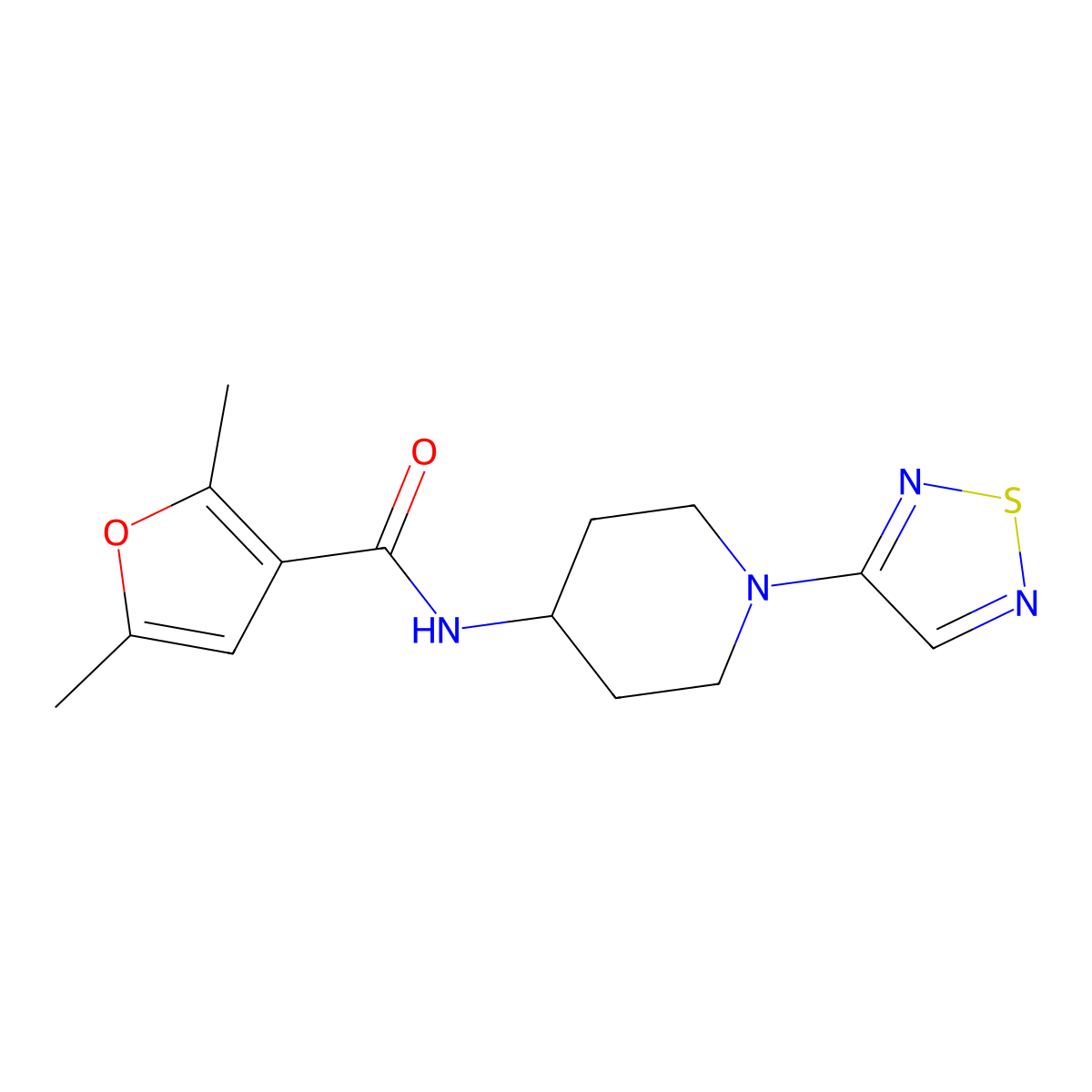 2,5-dimethyl-N-[1-(1,2,5-thiadiazol-3-yl)piperidin-4-yl]furan-3-carboxamide molecular structure, CAS 2034378-62-4