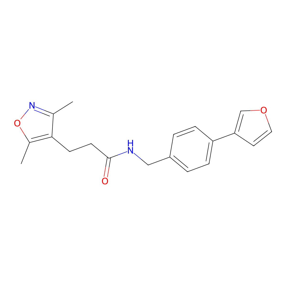 3-(3,5-dimethylisoxazol-4-yl)-N-(4-(furan-3-yl)benzyl)propanamide molecular structure, CAS 2034378-64-6