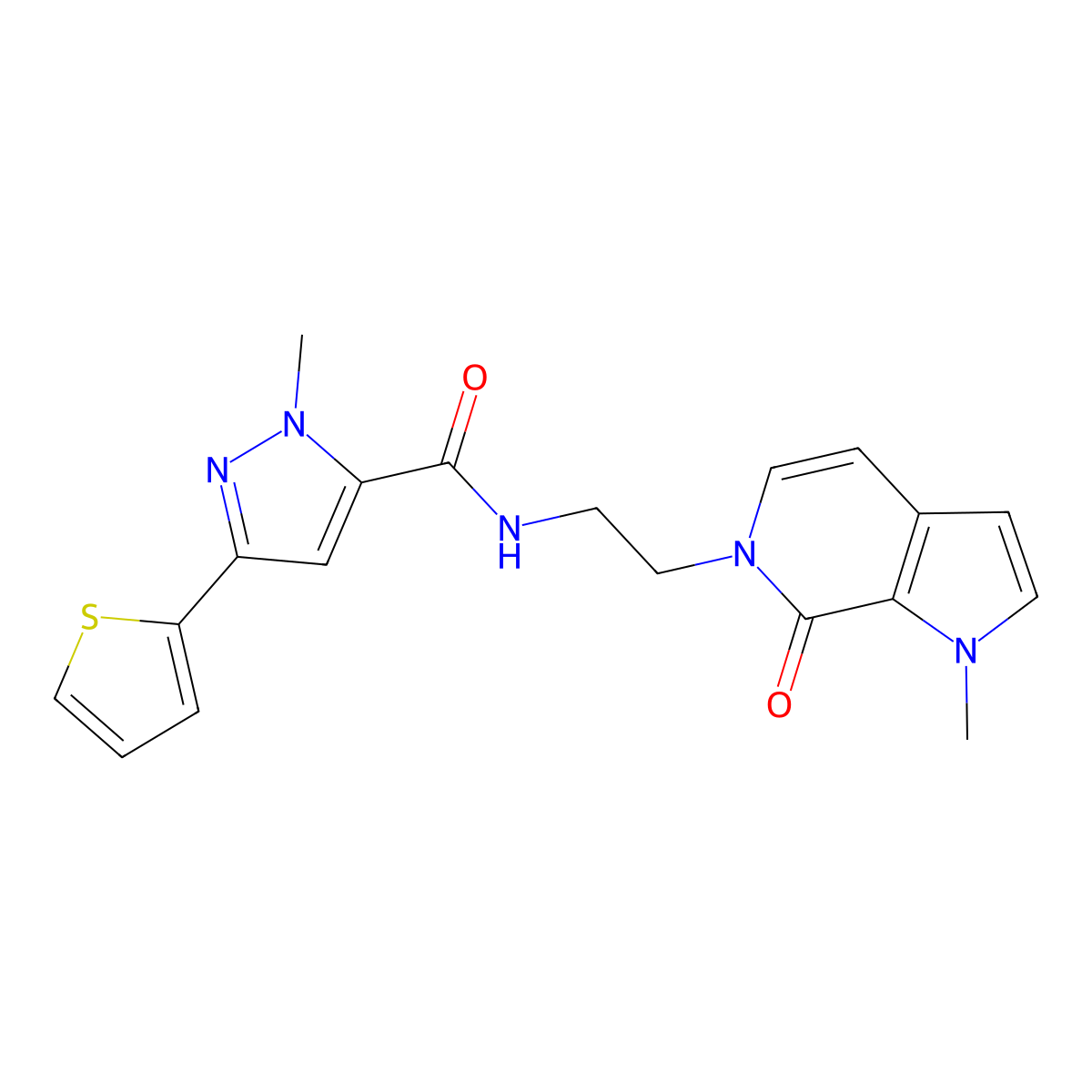 1-methyl-N-(2-(1-methyl-7-oxo-1H-pyrrolo[2,3-c]pyridin-6(7H)-yl)ethyl)-3-(thiophen-2-yl)-1H-pyrazole-5-carboxamide molecular structure, CAS 2034378-77-1