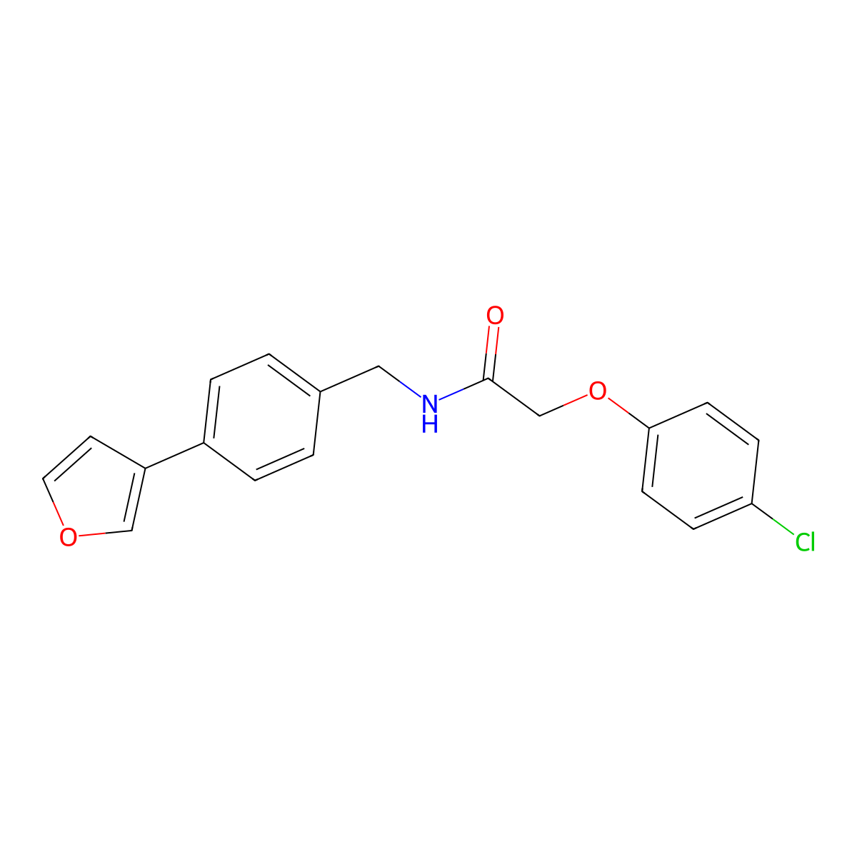 2-(4-chlorophenoxy)-N-(4-(furan-3-yl)benzyl)acetamide molecular structure, CAS 2034378-95-3
