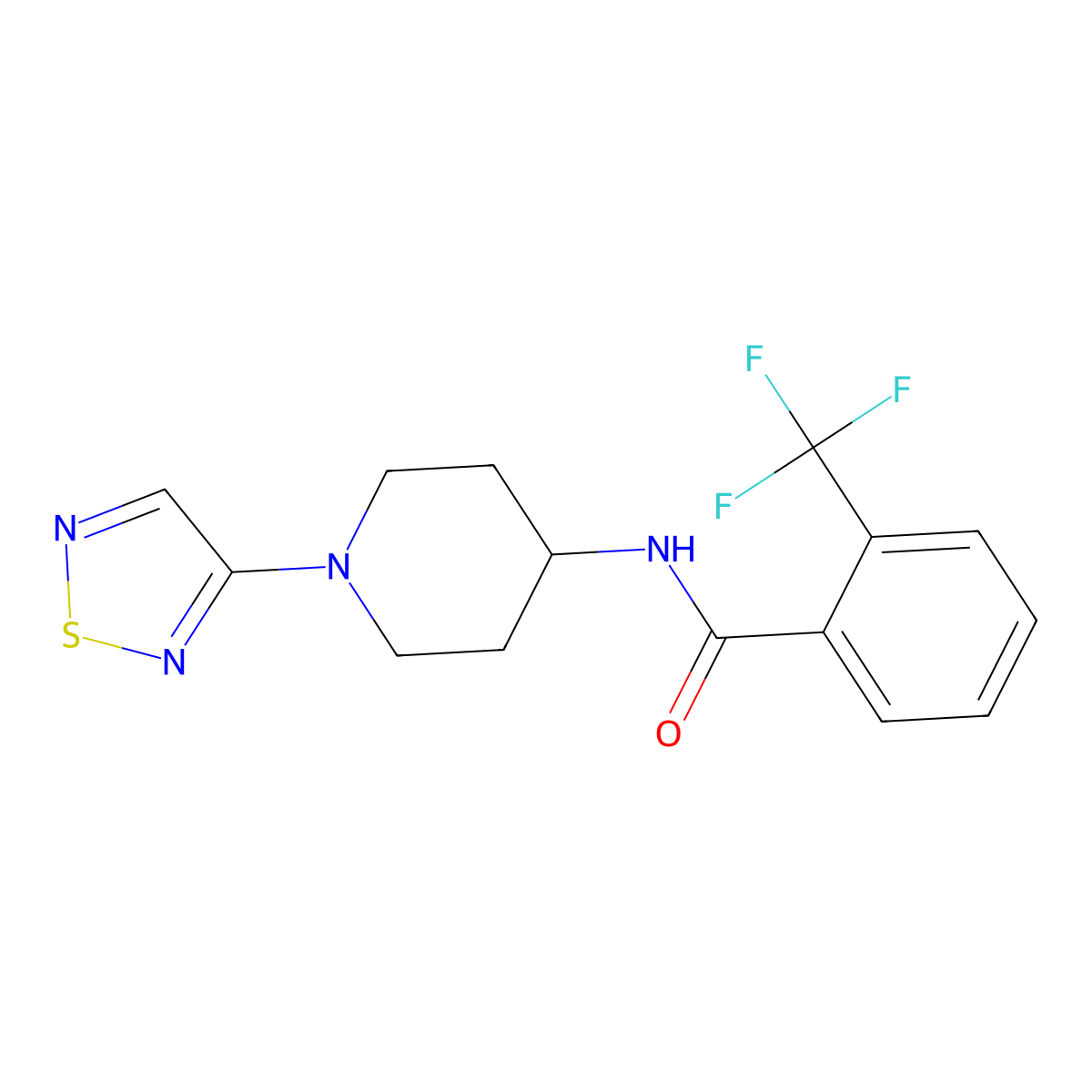 N-[1-(1,2,5-thiadiazol-3-yl)piperidin-4-yl]-2-(trifluoromethyl)benzamide molecular structure, CAS 2034379-00-3