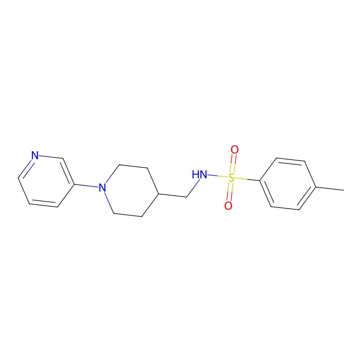 4-methyl-N-((1-(pyridin-3-yl)piperidin-4-yl)methyl)benzenesulfonamide molecular structure, CAS 2034379-07-0