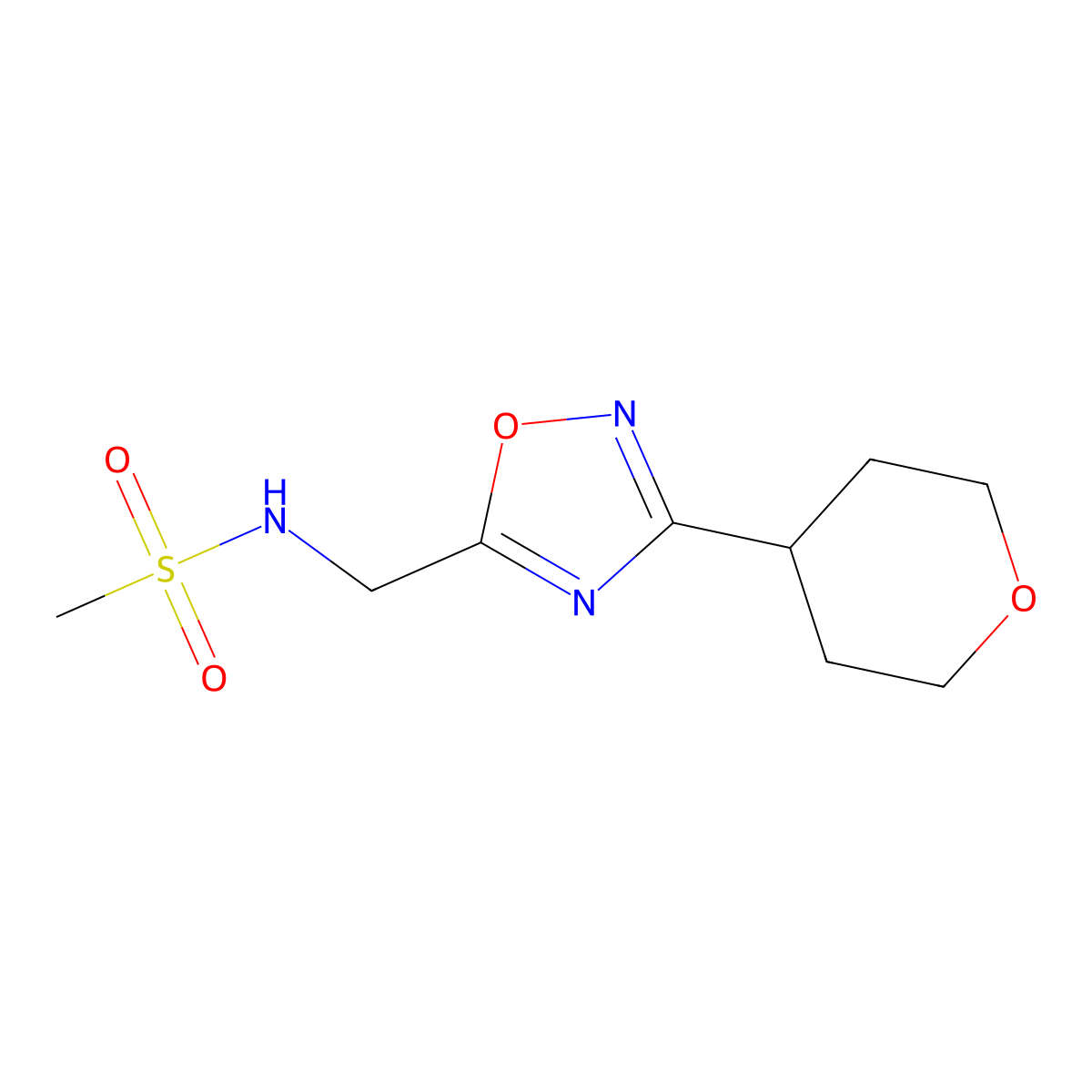 N-((3-(tetrahydro-2H-pyran-4-yl)-1,2,4-oxadiazol-5-yl)methyl)methanesulfonamide molecular structure, CAS 2034379-08-1