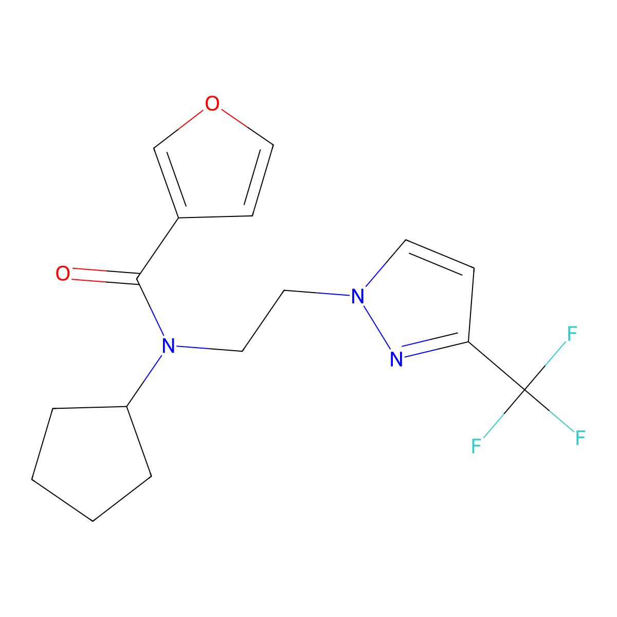 N-cyclopentyl-N-(2-(3-(trifluoromethyl)-1H-pyrazol-1-yl)ethyl)furan-3-carboxamide molecular structure, CAS 2034379-14-9