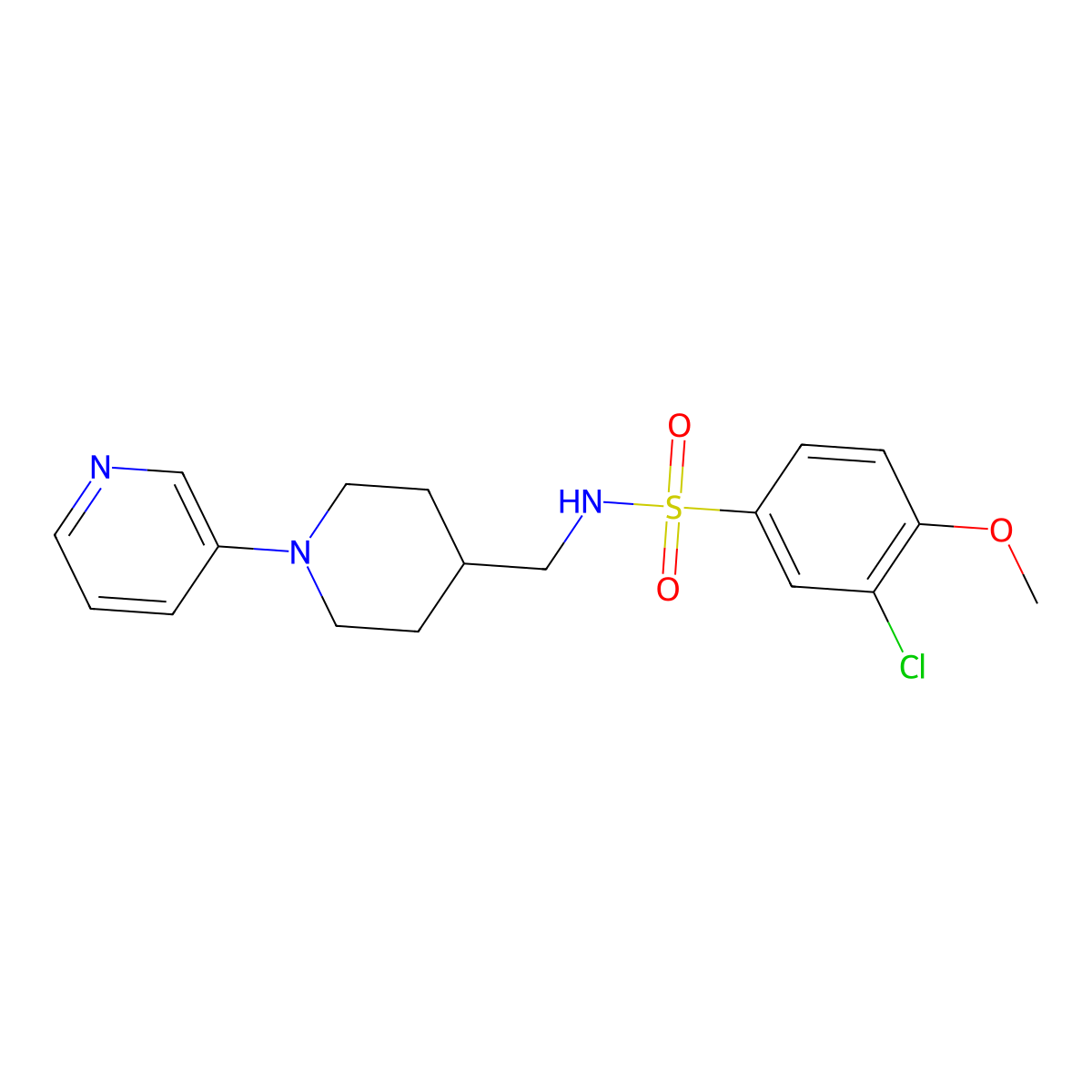 3-chloro-4-methoxy-N-((1-(pyridin-3-yl)piperidin-4-yl)methyl)benzenesulfonamide molecular structure, CAS 2034379-24-1