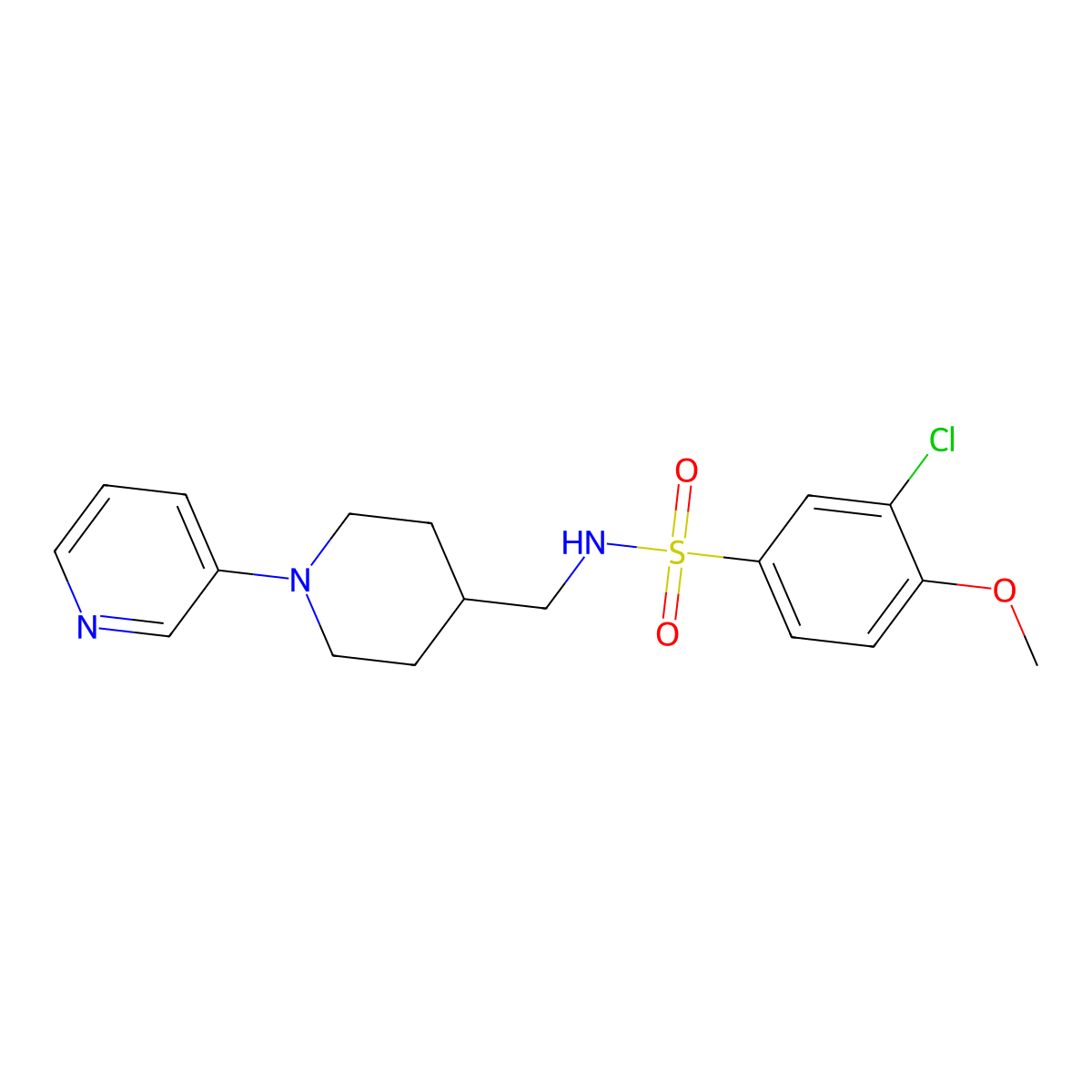3-chloro-4-methoxy-N-((1-(pyridin-3-yl)piperidin-4-yl)methyl)benzenesulfonamide molecular structure, CAS 2034379-24-1