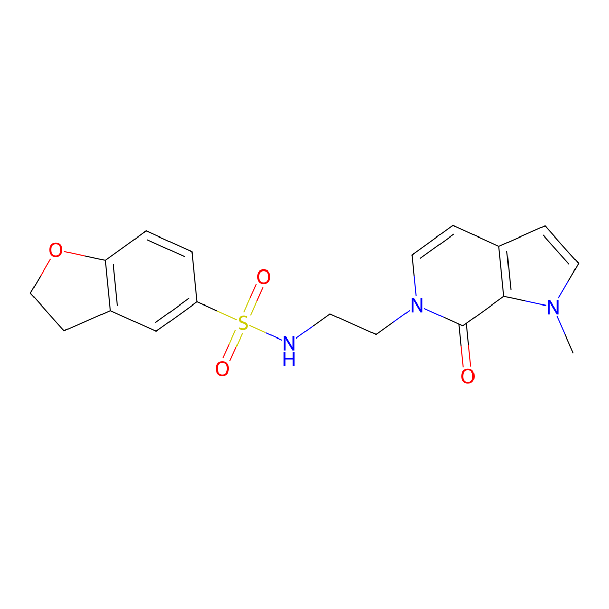 N-(2-{1-methyl-7-oxo-1H,6H,7H-pyrrolo[2,3-c]pyridin-6-yl}ethyl)-2,3-dihydro-1-benzofuran-5-sulfonamide molecular structure, CAS 2034379-28-5