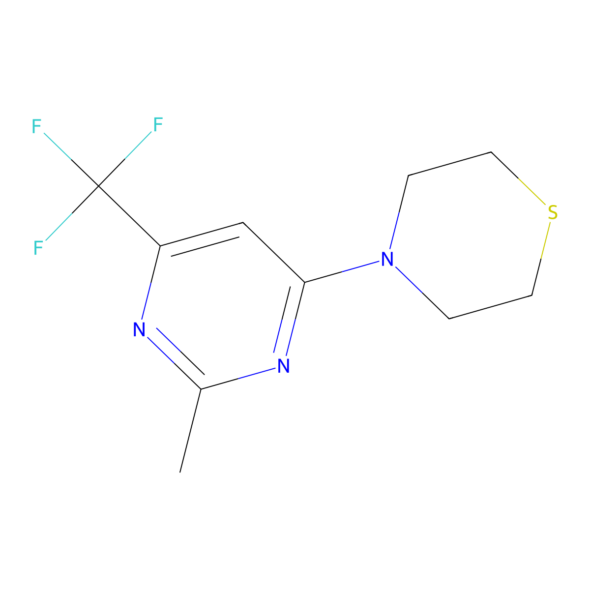 4-[2-Methyl-6-(trifluoromethyl)pyrimidin-4-yl]thiomorpholine molecular structure, CAS 2034379-30-9